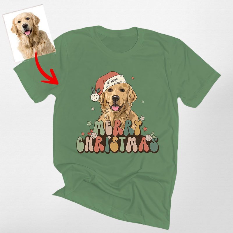 Vintage Dog Christmas Shirt - Custom Dog Painting with Xmas Hat - Pawarts