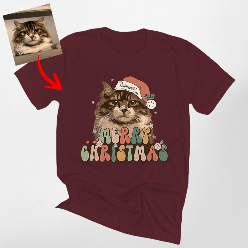 Vintage Dog Christmas Shirt - Custom Dog Painting with Xmas Hat - Pawarts