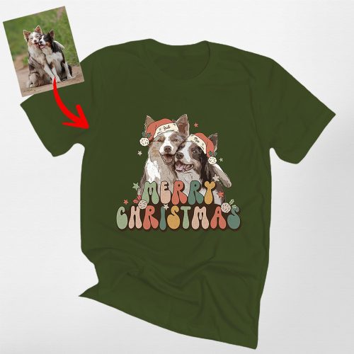 Vintage Dog Christmas Shirt - Custom Dog Painting with Xmas Hat - Pawarts