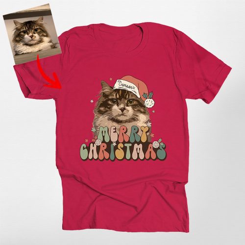 Vintage Dog Christmas Shirt - Custom Dog Painting with Xmas Hat - Pawarts