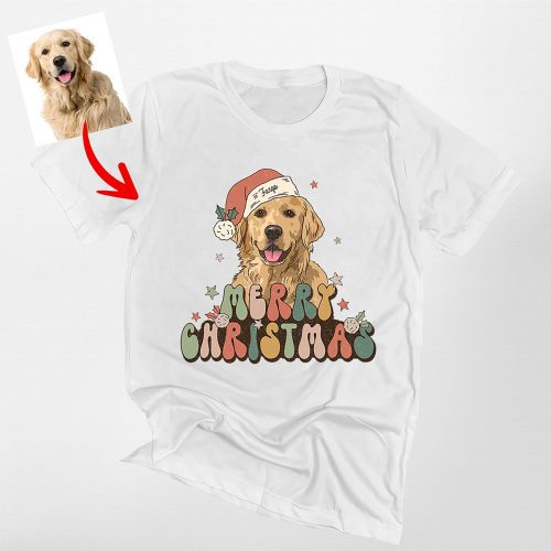 Vintage Dog Christmas Shirt - Custom Dog Painting with Xmas Hat - Pawarts