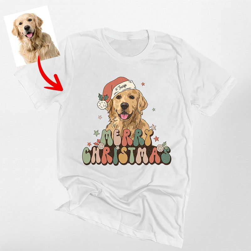 Vintage Dog Christmas Shirt - Custom Dog Painting with Xmas Hat - Pawarts