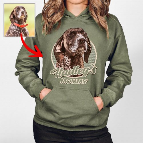 Color Vintage Custom Dog Portrait Gildan Hoodie Gift for Dog Moms - Pawarts