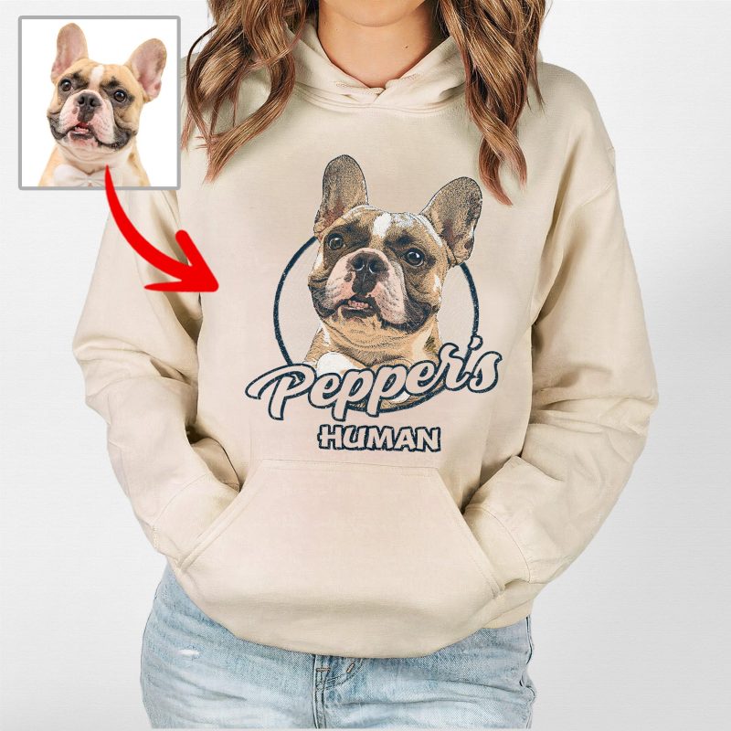 Color Vintage Custom Dog Portrait Gildan Hoodie Gift for Dog Moms - Pawarts