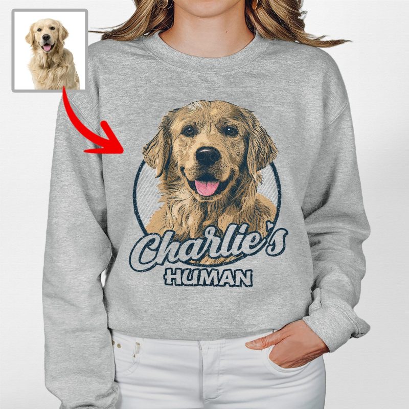 Color Vintage Custom Dog Portrait Gift Gildan Sweatshirt for Dog Moms - Pawarts