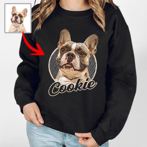 Color Vintage Custom Dog Portrait Gift Gildan Sweatshirt for Dog Moms - Pawarts