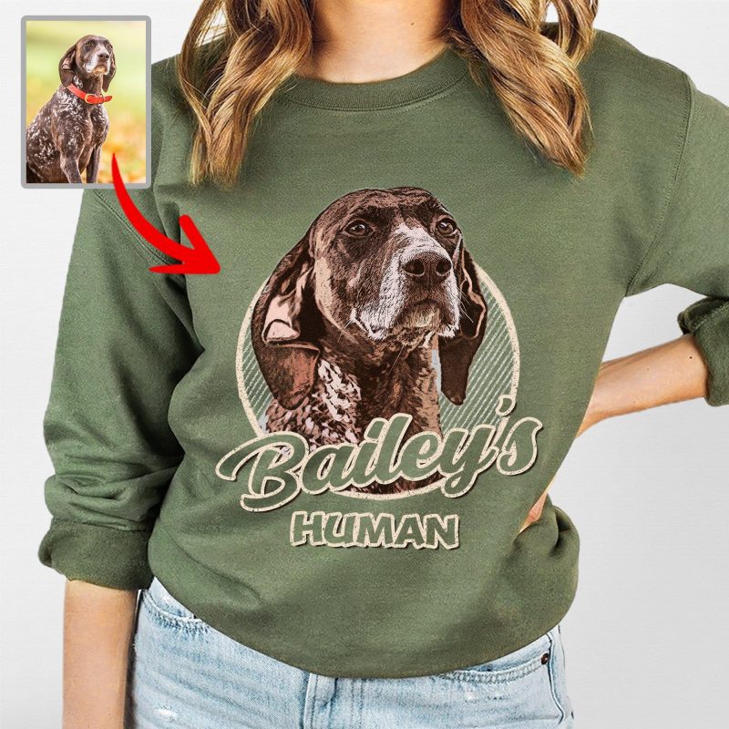 Color Vintage Custom Dog Portrait Gift Gildan Sweatshirt for Dog Moms - Pawarts