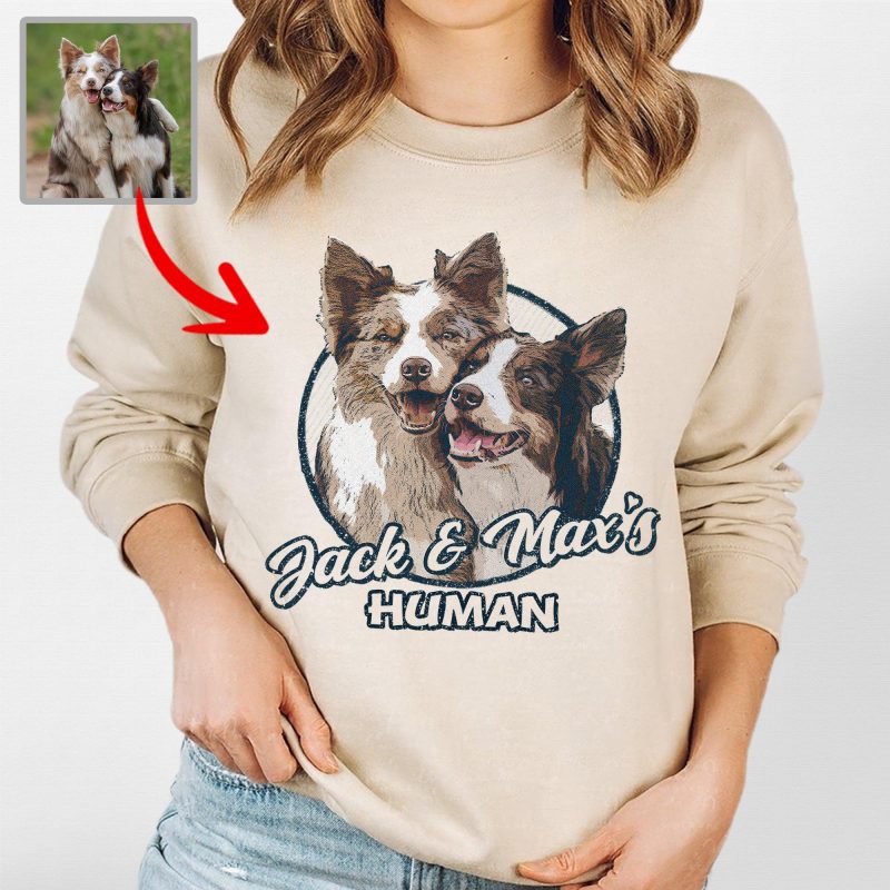 Color Vintage Custom Dog Portrait Gift Gildan Sweatshirt for Dog Moms - Pawarts