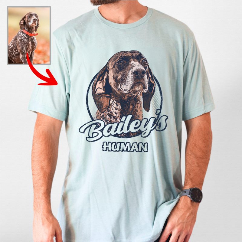 Vintage Art Custom Dog Portrait Crewneck Bella Canvas Tee Gift for Dog Dads - Pawarts