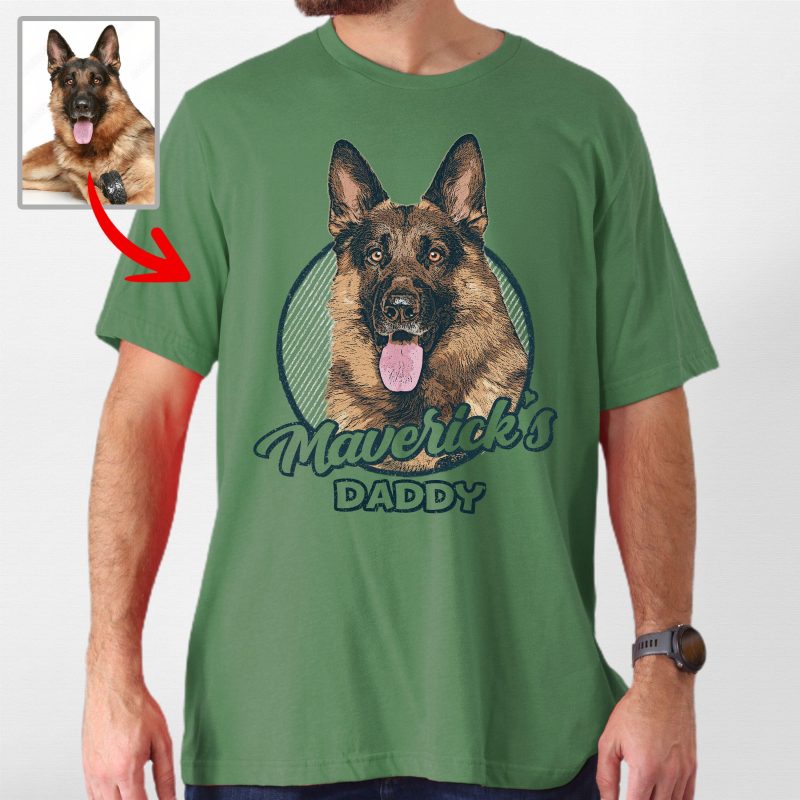 Vintage Art Custom Dog Portrait Crewneck Bella Canvas Tee Gift for Dog Dads - Pawarts