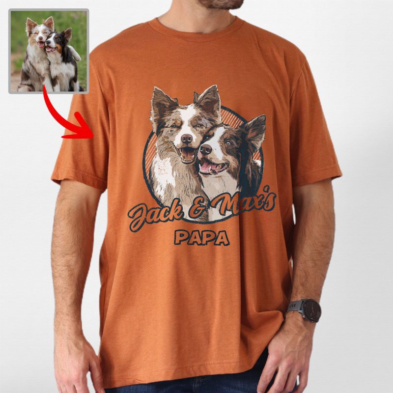 Vintage Art Custom Dog Portrait Crewneck Bella Canvas Tee Gift for Dog Dads - Pawarts