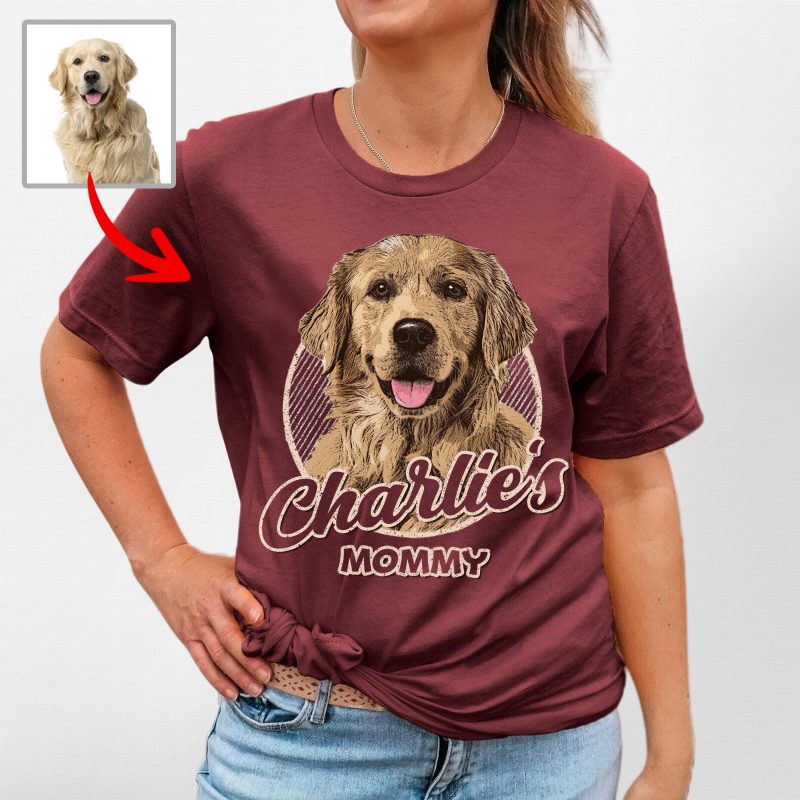 Corlor Sketch Custom Dog Portrait Gift Bella Canvas Tee for Dog Moms and Mamas - Pawarts