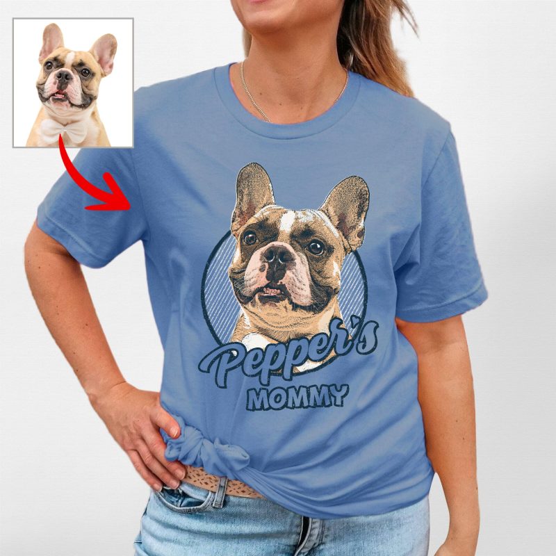 Corlor Sketch Custom Dog Portrait Gift Bella Canvas Tee for Dog Moms and Mamas - Pawarts