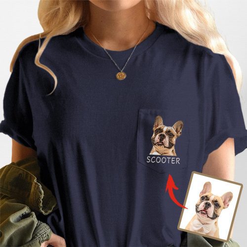 Colorful Custom Dog Photo Bella Canvas Pocket T-Shirt - Pawarts