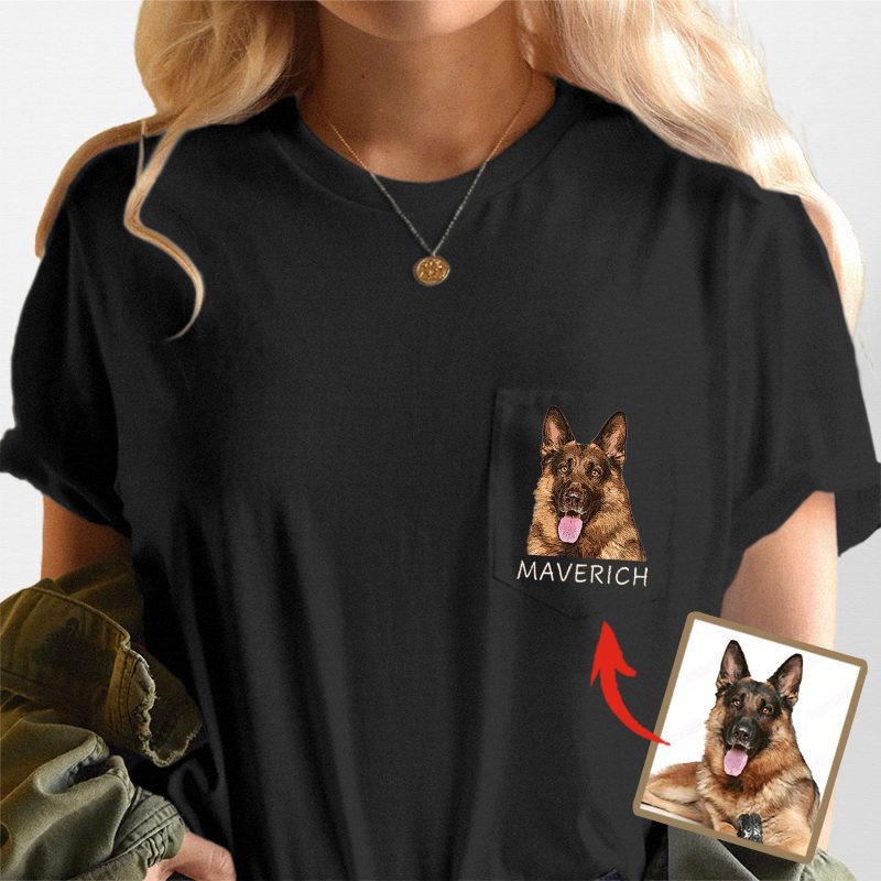 Colorful Custom Dog Photo Bella Canvas Pocket T-Shirt - Pawarts