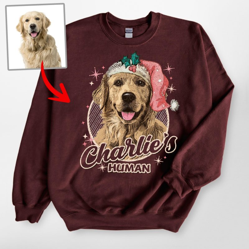 Santa Paw Custom Dog Photo Christmas Sweatshirt with Xmas Vibe for Dog Lovers - Pawarts