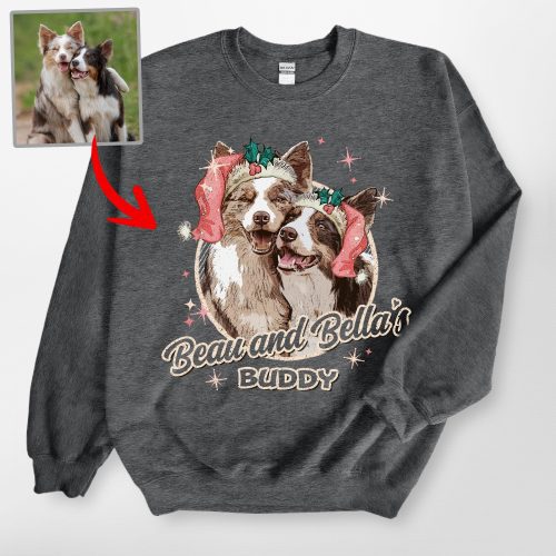 Santa Paw Custom Dog Photo Christmas Sweatshirt with Xmas Vibe for Dog Lovers - Pawarts