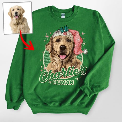 Santa Paw Custom Dog Photo Christmas Sweatshirt with Xmas Vibe for Dog Lovers - Pawarts