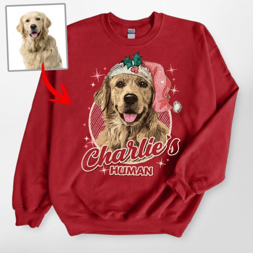 Santa Paw Custom Dog Photo Christmas Sweatshirt with Xmas Vibe for Dog Lovers - Pawarts