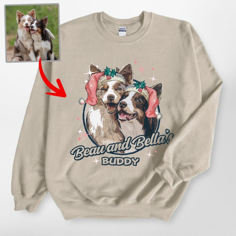 Santa Paw Custom Dog Photo Christmas Sweatshirt with Xmas Vibe for Dog Lovers - Pawarts