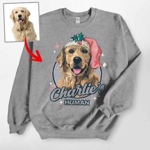 Santa Paw Custom Dog Photo Christmas Sweatshirt with Xmas Vibe for Dog Lovers - Pawarts