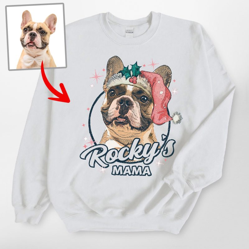 Santa Paw Custom Dog Photo Christmas Sweatshirt with Xmas Vibe for Dog Lovers - Pawarts