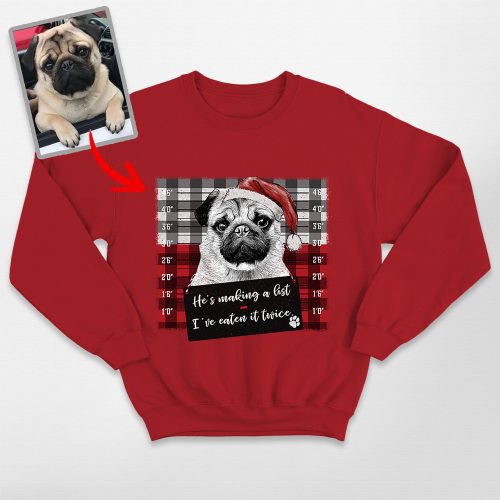 Funny Dog Mugshot Sweatshirt - Custom Dog Photo, Christmas Party Gift - Pawarts