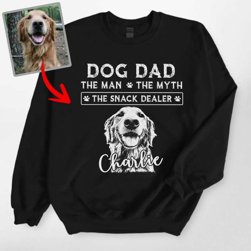 The Man The Myth Custom Dog Portrait Gildan Sweatshirt Gift for Dog Dads - Pawarts