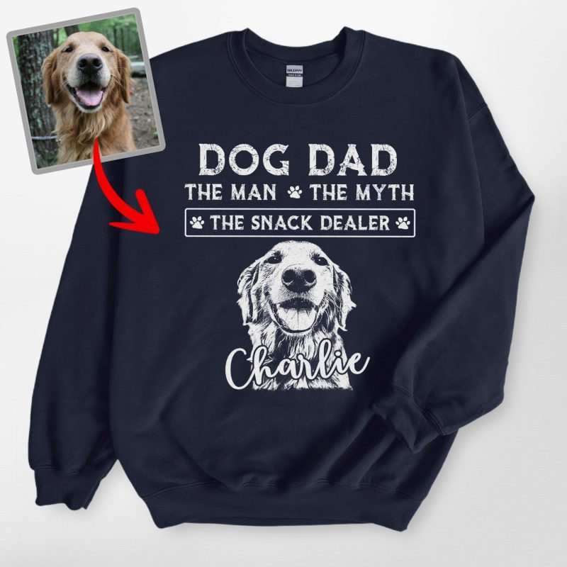 The Man The Myth Custom Dog Portrait Gildan Sweatshirt Gift for Dog Dads - Pawarts