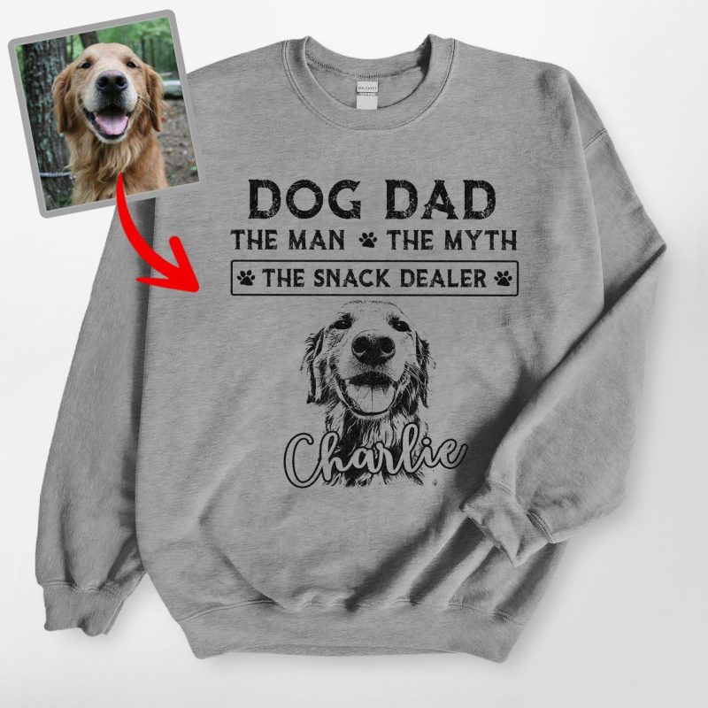 The Man The Myth Custom Dog Portrait Gildan Sweatshirt Gift for Dog Dads - Pawarts