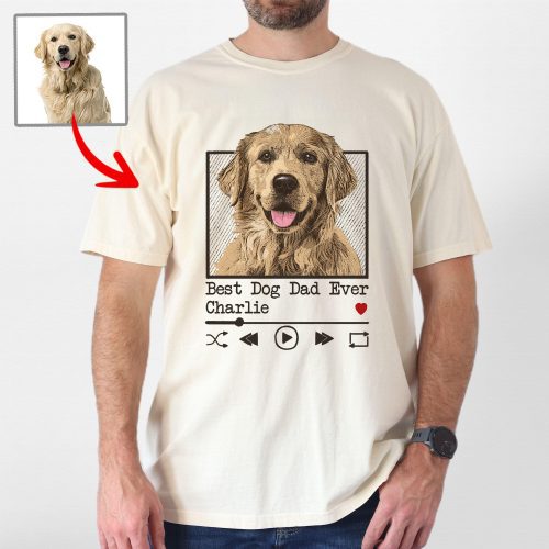 Best Dog Dad Ever Comfort Colors T-Shirt - Custom Dog Portrait Music Frame - Pawarts