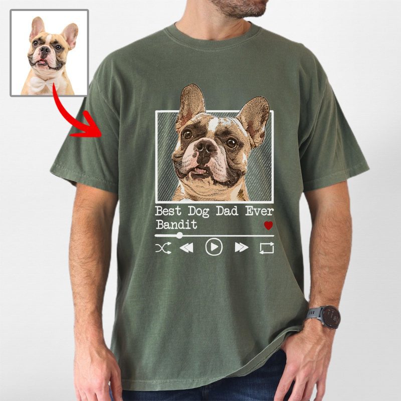 Best Dog Dad Ever Comfort Colors T-Shirt - Custom Dog Portrait Music Frame - Pawarts