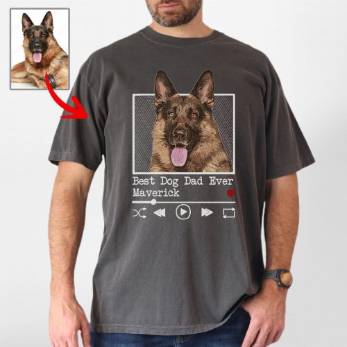 Best Dog Dad Ever Comfort Colors T-Shirt - Custom Dog Portrait Music Frame - Pawarts