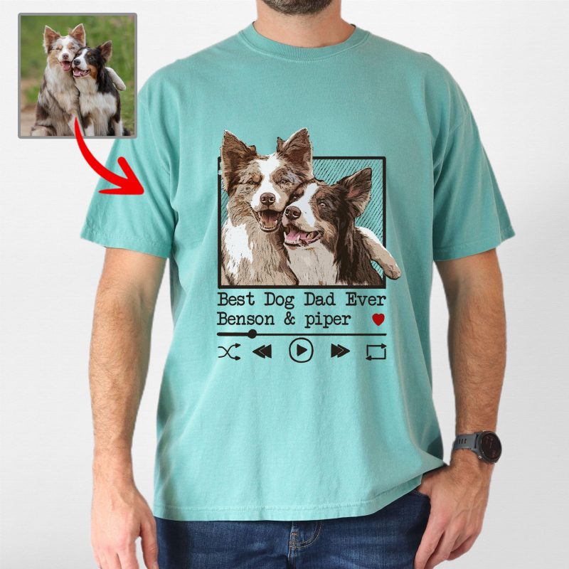 Best Dog Dad Ever Comfort Colors T-Shirt - Custom Dog Portrait Music Frame - Pawarts