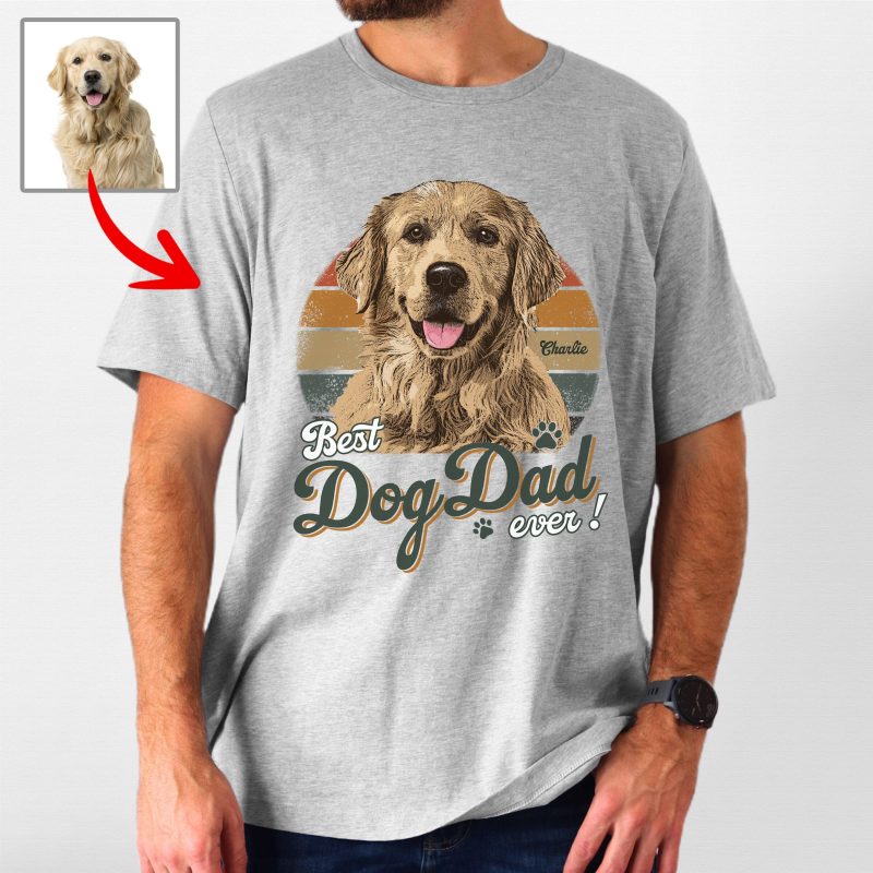 Custom Dog Vintage Style T-Shirt Best Dog Dad Ever for Dog Dads - Pawarts