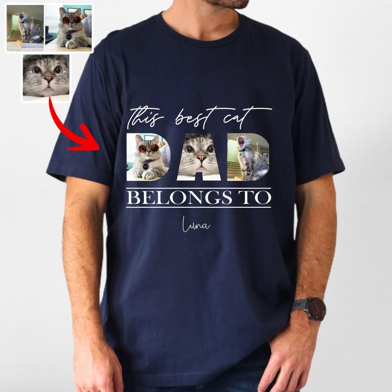 Pawarts | [This Dad Belongs To Pet] Customized Dog Portrait T-shirt For Dog Dad - Pawarts