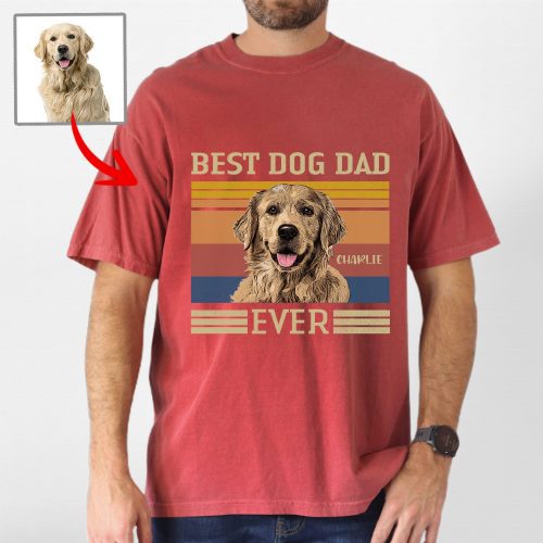 Custom Dog Portrait Vintage Style Comfort Colors Shirt for Best Dog Dads - Pawarts