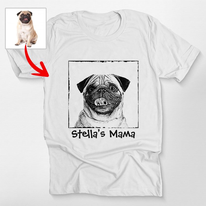 Custom Dog Portrait Sketch Style Crewneck Tee for Dog Lovers - Pawarts