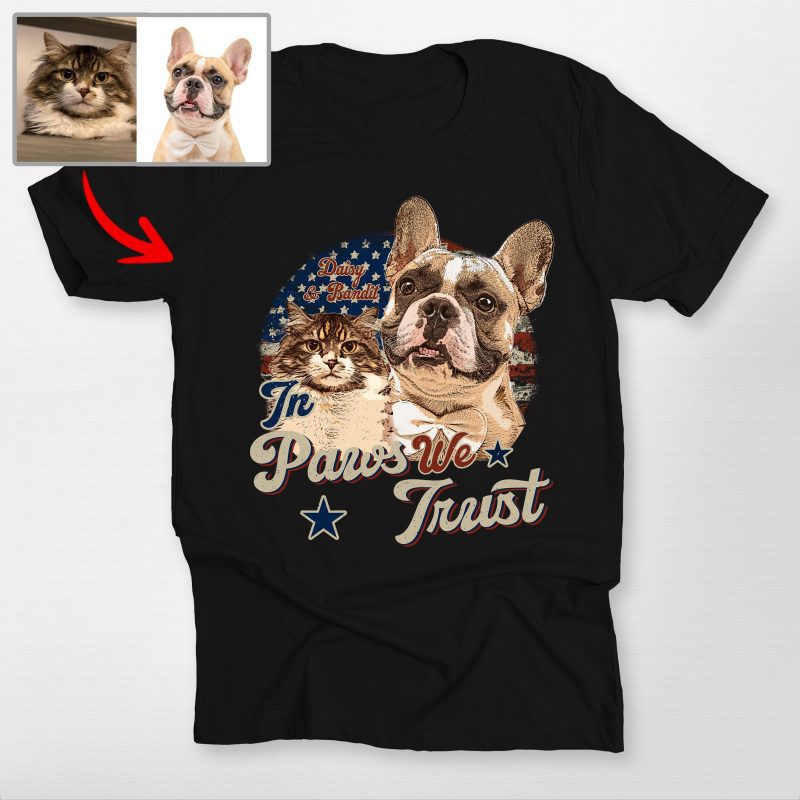 Pawarts | In Dog We Trust Custom Dog Portrait Unisex T-shirt [For Independence Day] - Pawarts