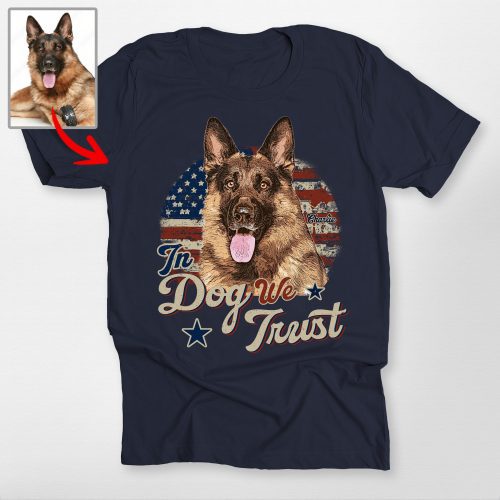 Pawarts | In Dog We Trust Custom Dog Portrait Unisex T-shirt [For Independence Day] - Pawarts