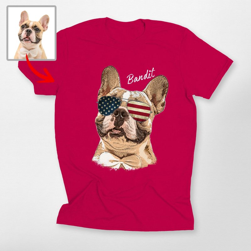 Custom 4th of July Dog Shirt with US Flag and Your Dog's Name for Dog Lovers - Pawarts