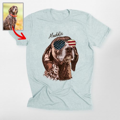 Custom 4th of July Dog Shirt with US Flag and Your Dog's Name for Dog Lovers - Pawarts