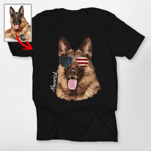 Custom 4th of July Dog Shirt with US Flag and Your Dog's Name for Dog Lovers - Pawarts