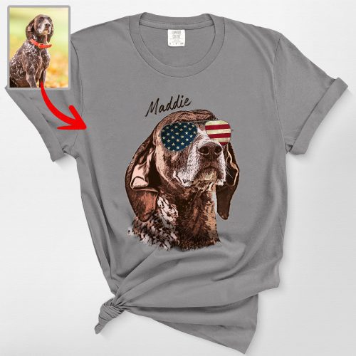 Custom 4th of July Comfort Colors Shirt with US Flag and Your Dog's Name - Pawarts