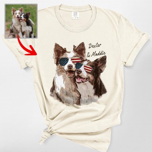 Custom 4th of July Comfort Colors Shirt with US Flag and Your Dog's Name - Pawarts