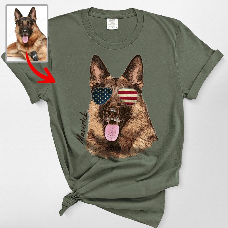 Custom 4th of July Comfort Colors Shirt with US Flag and Your Dog's Name - Pawarts