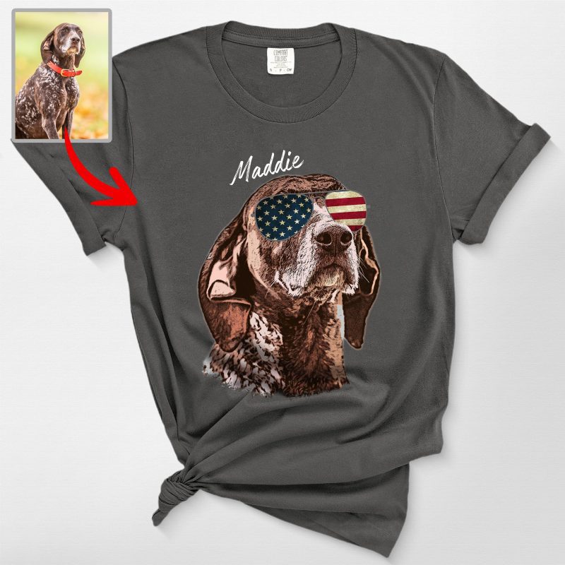 Custom 4th of July Comfort Colors Shirt with US Flag and Your Dog's Name - Pawarts