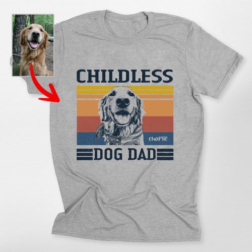 Childless Dog Dad Vintage Custom Dog Photo Style T-Shirt for Dog Dads - Pawarts