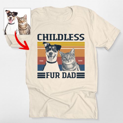 Childless Dog Dad Vintage Custom Dog Photo Style T-Shirt for Dog Dads - Pawarts