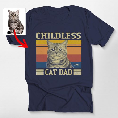 Childless Dog Dad Vintage Custom Dog Photo Style T-Shirt for Dog Dads - Pawarts